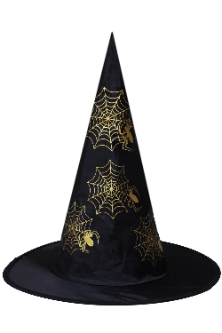 CAPPELLO HALLOWEEN STREGA FANTASIA RAGNATELA ORO